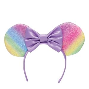 DISNEY Minnie Mouse Ears Headband, rainbow ears with a purple bow, NWOT